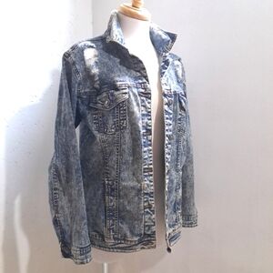 Mason by suko | Blue distressed acid wash button up jean jacket